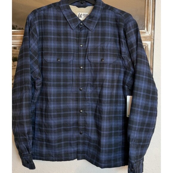 Marmot XL Ridgefield Heavyweight Sherpa Lined Blue Flannel Shirt Jacket NWT - Picture 2 of 10